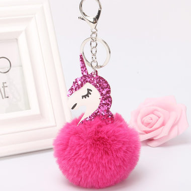 Unicorn Pompom Keychain