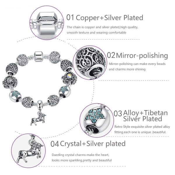 Silver Horse Charm Bracelet
