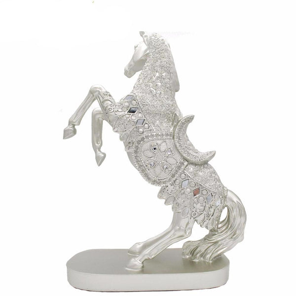 Silver Resin Standing Horse Statue