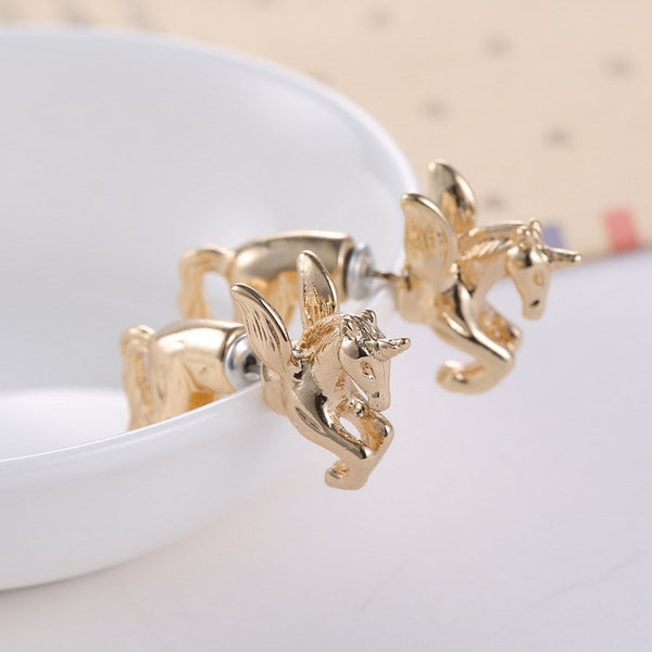 Gold 3D Unicorn Earrings