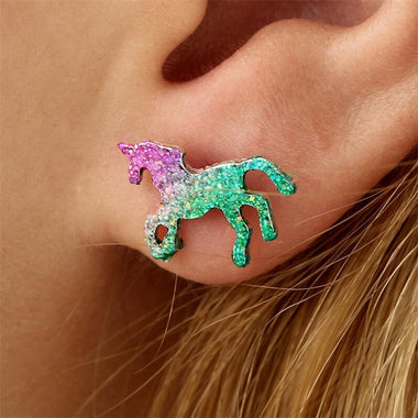 Trendy Glittery Unicorn Stud Earrings