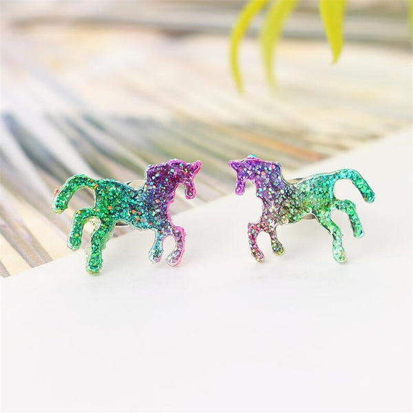 Trendy Glittery Unicorn Stud Earrings