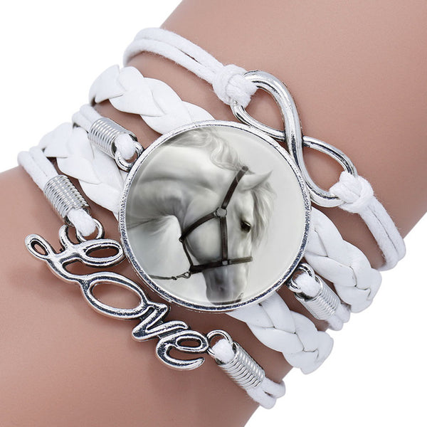 Infinity Leather Horse Charm Bracelet