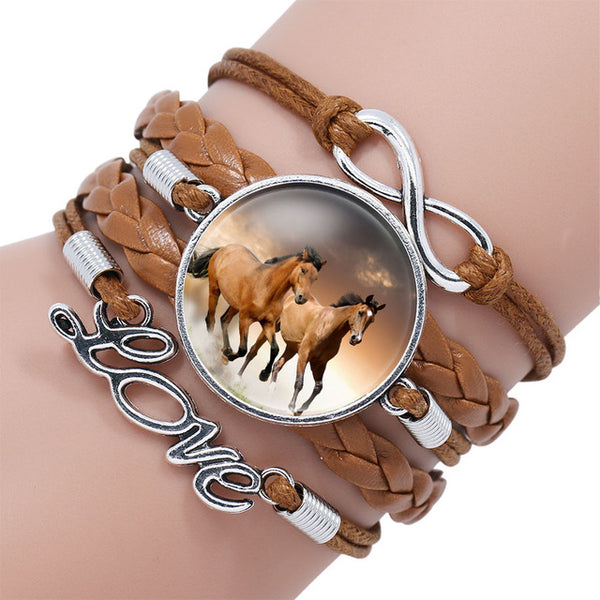 Infinity Leather Horse Charm Bracelet