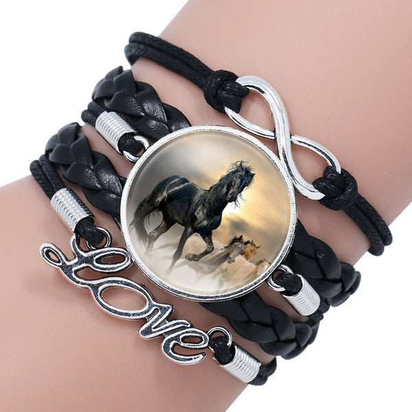 Infinity Leather Horse Charm Bracelet