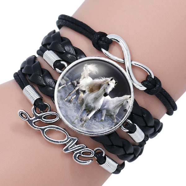 Infinity Leather Horse Charm Bracelet