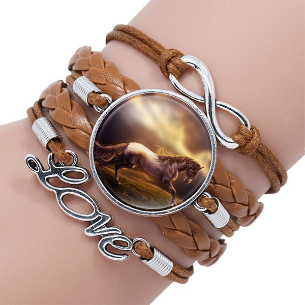 Infinity Leather Horse Charm Bracelet