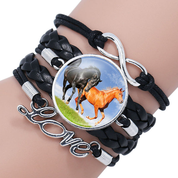 Infinity Leather Horse Charm Bracelet
