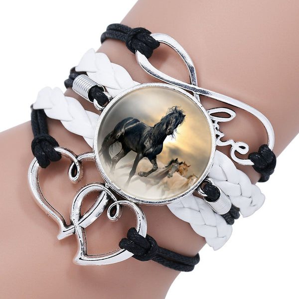 Infinity Leather Horse Charm Bracelet