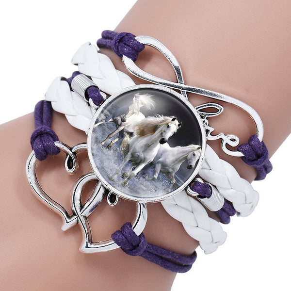 Infinity Leather Horse Charm Bracelet