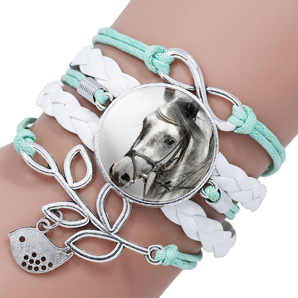 Infinity Leather Horse Charm Bracelet