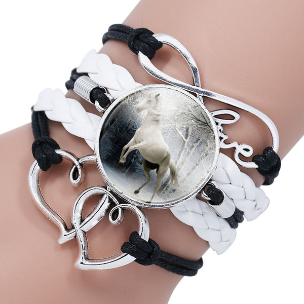 Infinity Leather Horse Charm Bracelet