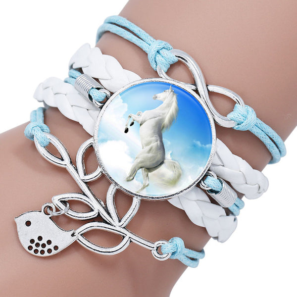 Infinity Leather Horse Charm Bracelet