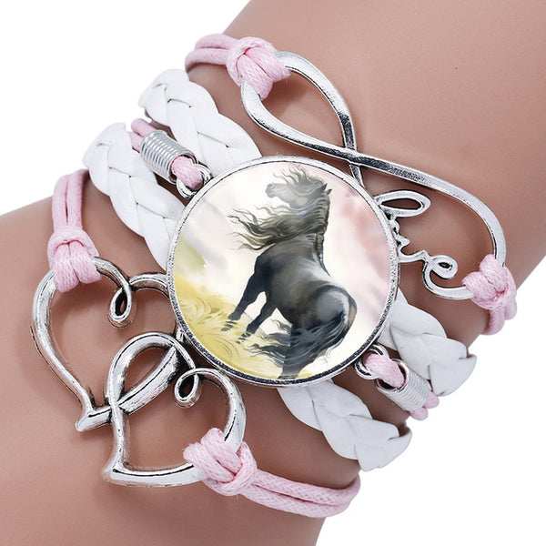 Infinity Leather Horse Charm Bracelet