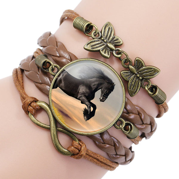 Infinity Leather Horse Charm Bracelet