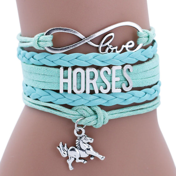 Infinity Leather Horse Charm Bracelet