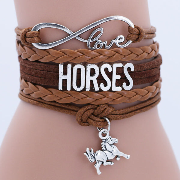 Infinity Leather Horse Charm Bracelet