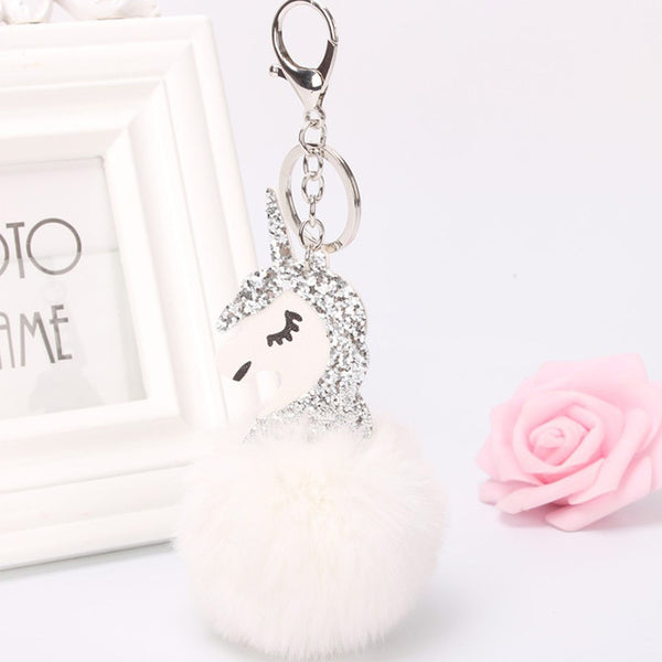 Unicorn Pompom Keychain